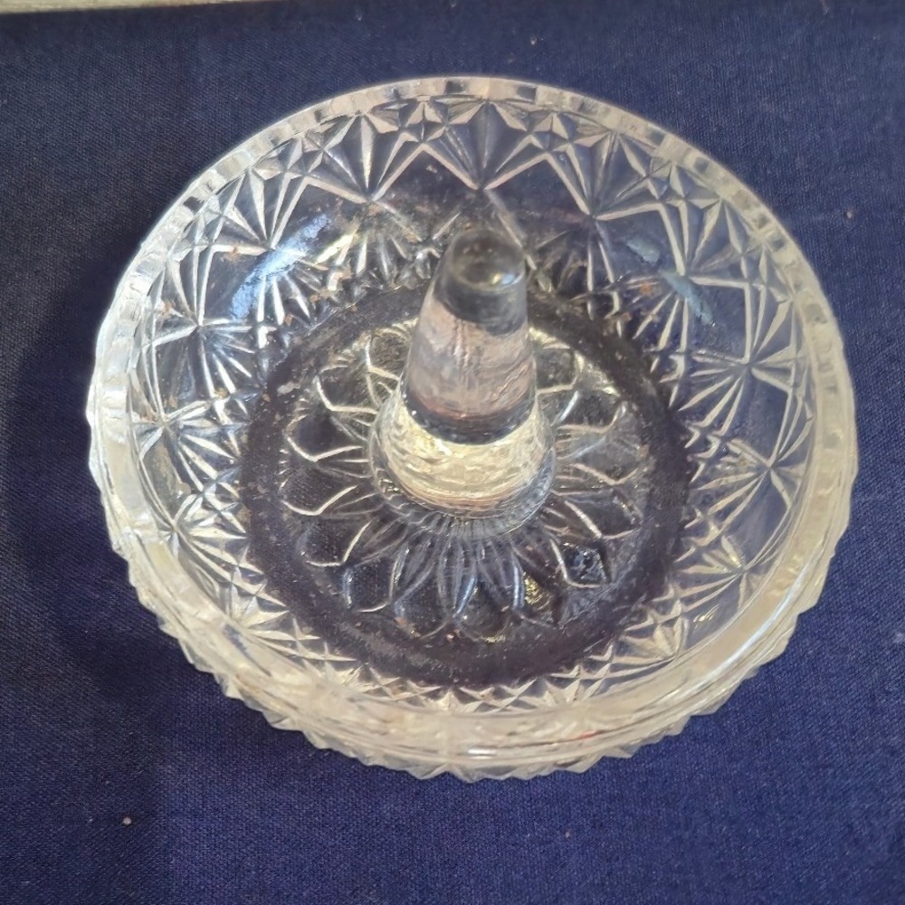 Vintage Fenton Clear Glass Ring Holder Sunburst‎ Scalloped Edge Vanity Dish